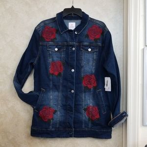NWT LULAROE JAXON 2XL RED ROSE'S DENIM JACKET